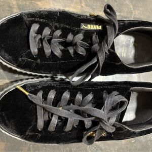 Puma Black Velvet Shoes with Gold Details